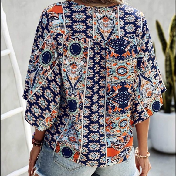 Boho paisley Print Batwing Top Blouse - Picture 6 of 7